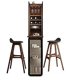 Beautiful Fold Out Wall Bar Table Set with 2 Solid Wood Bar Stools | Old Style Folding Wall Mounted Bar Table and Dining Bar Chairs | Dining Hideaway Set With Wine Storage