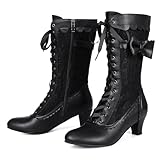 Voviggiw Women's Victorian Vintage Boots, Black, Size 6 UK, Mid Calf, Kitten Heel, Lace-Up, Adjustable, Cold Lining, Party & Wedding, Cosplay