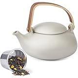 ZENS Ceramic Infuser Teapot, Bentwood Handle Matte Grey Japanese 2 Cup Loose Tea Pots, 800ml Small Teapot Gift for Afternoon Tea