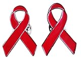 Cancer Awareness Ribbon Pin Badge, Funeral/Mental Health/Hiv aids/Breast Cancer Pin Badge (red 2pcs)