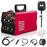 200A MIG Welder Gasless 220V, 3 in 1 MIG/ARC/Lift TIG Inverter Welding Machine with IGBT Semi-Automatically Synergy, Digital LED Dispaly, with Flux Core Welder and MIG Torch, for Beginner