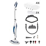 Polti Vaporetto SV460_DOUBLE Steam Mop with Handheld Cleaner, 17 Accessories, Kills and Eliminates 99.9% * of Viruses, Germs and Bacteria, White/Blue, PTGB0086