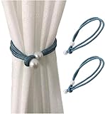 DWUENT Curtain Tie Backs Double Pearl Design with 2cm Pearls, Deep Blue 42cm Polyester & Plastic Tie Backs for Curtains, Bedroom/Bathroom/Living Room (1Pair)