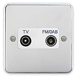 Deta 1941CHW TV & FM/DAB Diplexer Aerial Socket Polished Chrome/White Insert