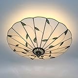 Skyweel 16 Inch Tiffany Style Stained Glass Ceiling Light Flush Mount Ceiling Light Vintage Chandeliers Lighting Lamps Fixtures for Living Room,Bedroom, Dining Room Lamp Fixtures