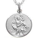 Alexander Castle Men's Large Reversible 925 Sterling Silver St Christopher Pendant Necklace - 24mm with 20" Sterling Silver Chain & Jewellery Gift Box