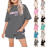 Girls Tracksuit Set Kids Trendy T-Shirt + Shorts 2 Piece Outfit Summer Fashion Letter Print Tops Loose Jogger Y2k Activewear Sweatshirt Gym Set UK Pink