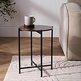 OHS Small Coffee Table, Dark Wood Top Round Side Table for Living Room End Tables with Sturdy Metal Frame Decorative Nightstand Bedside Tables for Bedroom Office