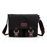 FANDARE Vintage Messenger Bag Satchel College Bag Schoolbag Bookbag Crossbody Bag Travel Shoulder Bag Commute Work Bag 14 inch Laptop Briefcase Multipurpose Men/Women Canvas Black