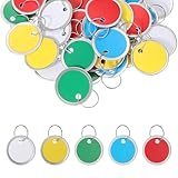 PATIKIL 3cm Metal Rim Key Tags 50 Pack Blank Round Paper Tags Bulk Writable Keychain Identifiers with Split Rings for Car Door Drawer Key Luggage Pet, Multicolor