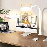 YOOWARM 75CM LED Desk Lamp with clamp, 21CM Ring Lights Natural Protects Eyes Dimmable Office Lamp with 25 Lighting & 1500lum, Touch Control and Memory Function, Monitor, Study,Work,Nail | White