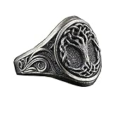 HIJONES Men's Stainless Steel Vintage Tree of Life Signet Ring for Women Antique Silver Religious Jewellery Size S