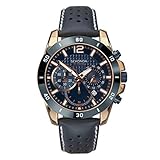 Sekonda Men's Rose Gold 45mm Chronograph Quartz Watch with Blue Textured Dial and Date Display Genuine Leather Strap 50m Water Resistant 2 Year Warranty