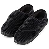 LongBay Men's Diabetic Wide Fit Slippers Comfy Warm Plush Fleece Memory Foam Arthritis Edema Swollen House Shoes Black 7UK