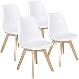 Yaheetech Dining Chairs Set of 4 Dining Room PU Leather Kitchen Chairs with Soft Padded Seat and Wooden Legs for Living Room Office, White