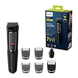 Philips 7-in-1 All-In-One Trimmer, Series 3000 Grooming Kit for Beard & Hair with 7 Attachments, Including Nose Trimmer, Self-Sharpening Blades, UK 3-Pin Plug-MG3720/33