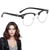 Blue Light Blocking Glasses, Black Half Frame Clear Lens Glasses Anti Bluelight Gaming Glasses Non-Prescription Clear Lens Glasses for Women Men, Unisex Round Glasses for Work Playing Gaming Computer