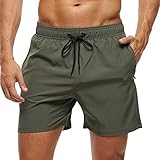 Arcweg Men's Swimming Shorts Mens Swim Trunks with Zipper Pockets Swim Shorts Mesh Lining Stretchy Board Shorts Surfing Beach Shorts Quick Dry Army Green M(UK)