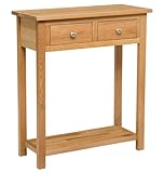 Hallowood Furniture Waverly Oak Console Table with 2 Drawers, Solid Wooden Light Oak Slim Console Table with Lower Shelf, Hallway or Living Room Furniture Ideal as Telephone or Lamp Stand