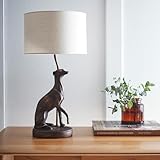 Greyhound Antique Copper Resin Table Lamp with Linen Shade Elegant Everyday Lighting Solution for Any Room in Your Home | Perfect for Bedside, Console, and Entrance Tables