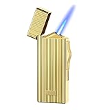 JETSPEC Jet Lighter with Stylish Gold Frame, Refillable Gas Torch Butane Lighter, Windproof Lighter with Adjustable Jet Gas Flame for Cooking, Candle, Men Gifts