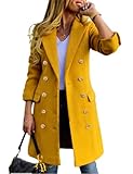 IDEALSANXUN Womens Fall Winter Wool Coats Double Breasted Midi Peacoat Trench Coats, Yellow, M
