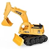 GizmoVine Kids Digger Toy, Construction Model Excavator, 2 in 1 Friction Tractor with Bulldozer, Mini Vehicles Car for Boys Age 2+ Year Olds, Engineering Crane Loader Children Gift, Yellow