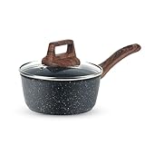 Wellhouse 16cm Nonstick Saucepan with Lid Induction Small Granite Saucepan Saute Pan Sauce Pot Small Cooking Pot for Electric Gas & Induction Hobs