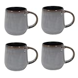 Set of 4 Reactive Glaze Mugs - 13 Ounce 430ml Stoneware - Grey Pattern Black Interior - Tea Coffee Cups Latte Cappuccino Hot Chocolate Drinks - Home Kitchen Work Office Mug Set