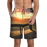 Lonely Bench Sunset Print Beach Casual Shorts for Men,Summer Swim Trunks,for Surfing,Running,and Everyday Wear, White, X-Large