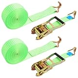 YOUNTHYE 2 Set Ratchet Straps Heavy Duty, 5cm x 6m, 5000kg Break Strength, Adjustable Ratchet Tie Down Straps with Metal J Hook for Trucks, Cars, Motorcycles (Green)