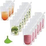 15pcs Clear Drink Pouches for Festivals with Funnel and Stickers, Leak Proof Juice Liquid Pouches Bags, Beverage Bags Festival Essentials, Plastic Hip Flask for Parties, Picnic, Travel, Sports