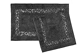 Diamante Sparkle 100% Cotton Heavyweight 2 Piece Bath Mat & Pedestal Bathroom Toilet Set in Charcoal