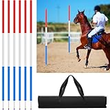 Arrowbash 6 Pcs Pole Bending Poles for Horses with Bag, 6FT Horse Training Agility Poles Adjustable Training Equipment for Dog, Red White Blue