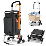 VOUNOT® Folding Shopping Trolley on 6 Wheels, Aluminium Lightweight Shopping Cart with Insulated Cooling Bag, 2 Hooks, 2 Side Pockets, Stair Climbing Grocery Trolley, 60L Black
