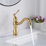 Rozin Antique Brass Bathroom Sink Tap Brass Single Hole Deck Mounted Basin Mixer Wash Sink Tap