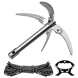 AMONENZ Jet Ski Anchor, Four Claws Boat Anchor, with 10m Rope and Rope Handle, Non-Slip Sawtooth Foldable, Boat Anchor Suitable for Kayaks, Jet Skis, Surf Paddle Boards