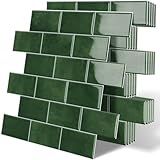 Tiwoos Thicker Self Adhesive Wall Tile, Metro Subway Peel and Stick Tiles Splashback for Kitchen & Bathroom Green, 10-Sheets