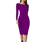 P&R DANCEWEAR LTD Women's Long Sleeve Bodycon Dress – Stylish Round Neck Dress for Summer, Casual, Evening, Party & Everyday Wear (Purple, M-L)