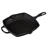 LE CREUSET Signature Enamelled Cast Iron Grillit Frying Pan with Helper Handle and Two Pouring Lips, for All Hob Types and Ovens, 26 cm, Matte Black, 20183260000422