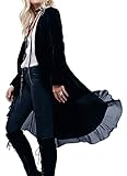 R.Vivimos Autumn Winter Women Velvet Ruffle Coat Casual Vintage Long Jacket Collarless Classic Swallowtail Hem Blazer(XLarge,Black)