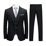 YOUTHUP Mens 3 Piece Suit 1 Button Slim Fit Business Wedding Tuxedo Suits Blazer Waistcoat and Pants, Black, XL
