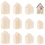 OLYCRAFT 12Pcs Unfinished Wooden House Shaped Blocks 4 Sizes Small Arrow Shape Wooden Blocks Wood Tray Plates Tiny Blank Wood Cutouts Farmhouse for Home Kitchen Office Shelf Coffee Bar Decor