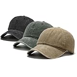 Umeepar 3 Pack Baseball Cap Vintage Distressed Low Profile Unstructured Plain Cotton Dad Hat Adjustable for Women Men (Black, Dark Green, Khaki)