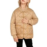 duxyoz Khaki Boys Girls Padded Jacket - Fleece Lined,Plush,Warm,Lightweight,Quilted,Vintage Windproof School Coat with Pockets 12-13 Years