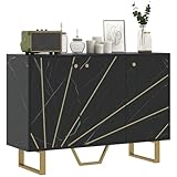 HOMCOM Sideboard Storage Cabinet, Modern Storage Cupboard with Adjustable Shelves and Metal Legs for Living Room, Kitchen, Dining Room, Entryway, Black Marble Tone