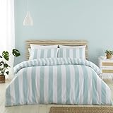 Catherine Lansfield Cove Stripe Reversible Double Duvet Cover Set with Pillowcases Duck egg Blue
