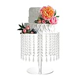 Round Cake Stand - 12 Inch Diameter Acrylic Dessert Display Stand with Crystal Chandelier, Cupcakes Serving Plate for Party Wedding Birthday Festival Event Decorations