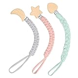 Vicloon Dummy Clips for Baby, 3 Pack Wooden Baby Dummy Clips, Soother Pacifier Chain Holder Clips BPA Free Baby Dummy Chain for Teether Toy or Soothie