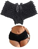ohmydear Women's Frilly Knickers Bloomers Ruffle Shorts Lace French Knicker Comfortable Cotton Gusset Micro Shorts Hot Pants Sexy Burlesque Outfits, UK 14 Black